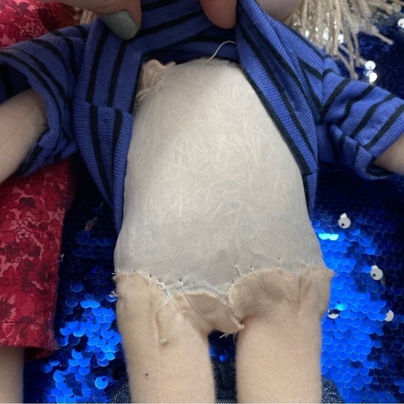 vintage handmade girl and boy dolls made of cloth and stuffed with straw 15” - Picture 10 of 16